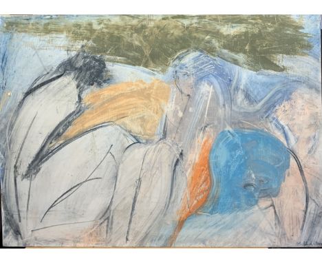 Mary STORK (1938-2007)Abstract Nude Mixed media on boardSigned and dated 2004 Inscriptions to the back 61 x 84cmThis very per
