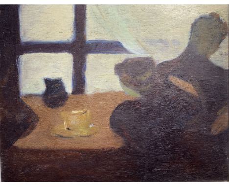 Rose HILTON (1931-2019) The CafeOil on boardSigned and inscribed to the backStudio seal to the back 60 x 75cmThis very person