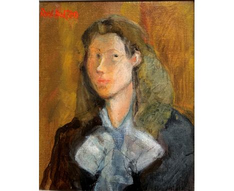 Rose HILTON (1931-2019) A Cornish LassOil on canvas Signed twiceFurther signed and inscribed to the backStudio seal to the ba