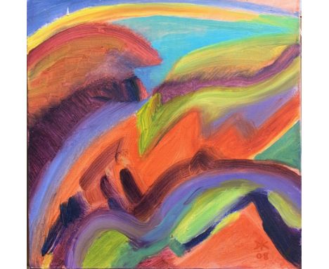 David KEMP (1945)Zig Zag Wanderers Oil on canvas Monogrammed and dated 2008 Signed and inscribed to the back 50 x 50cmThis ve