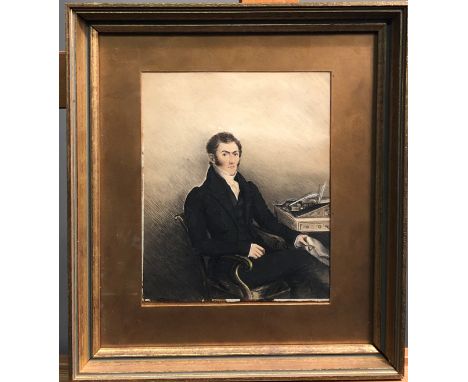 A portrait of a seated gentleman Watercolour Label to the back 22 x 18cm