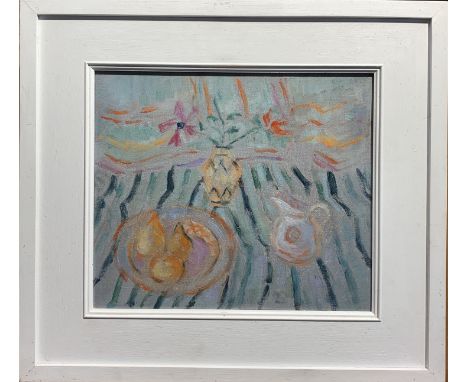 June MILES (1924)The Striped Cloth Oil on canvas Signed to the back 30 x 34cmThis very personal collection of pictures from t