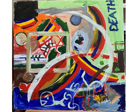 Fergus HILTON (1966)Death Acrylic on canvas Signed and inscribed to the back 76 x 76cmThis very personal collection of pictur