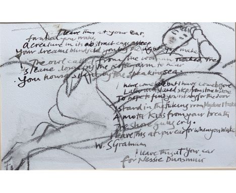 Rose HILTON (1931-2019) Illustration for Sydney's (W S Graham) Poem to Nessie, 2005Charcoal and inkSigned and inscribed to th