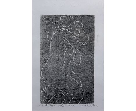 Rose HILTON (1931-2019) Embrace MonotypeSigned and inscribed Studio seal to the back Sight size 28 x 18cmThis very personal c