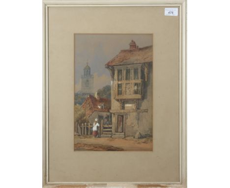 After Samuel PROUT Figures conversing at a gate Watercolour 34 x 22.5cm