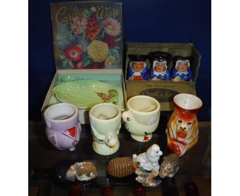 A SMALL COLLECTION OF WADE WHIMSIES, a Carltonware butter dish (boxed) and a (boxed) Carltonware 'Toby Family' cruet and othe