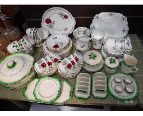 A 1930s ART DECO STYLE PART DINNER SERVICE, a quantity of Royal Stafford tea china and similar ceramics