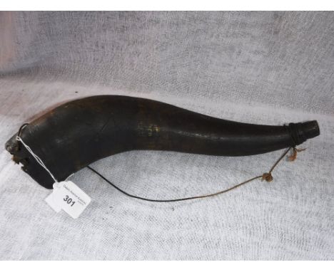 A HORN POWDER FLASK engraved with a ship