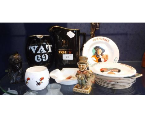 A CARLTONWARE POT DECORATED WITH GUINNESS TOUCANS, a Wade 'VAT 69' jug and similar Breweriana 