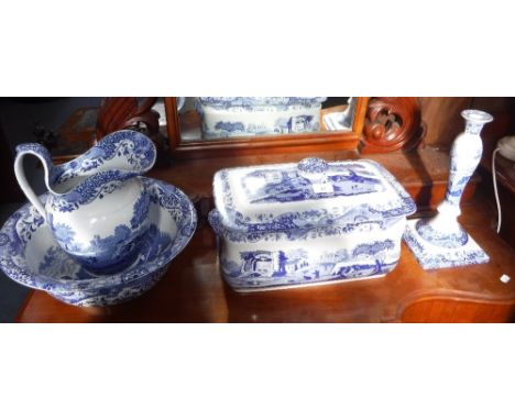 A COPELAND SPODE ITALIAN JUG AND BOWL, with matching large candlestick and a large tureen 