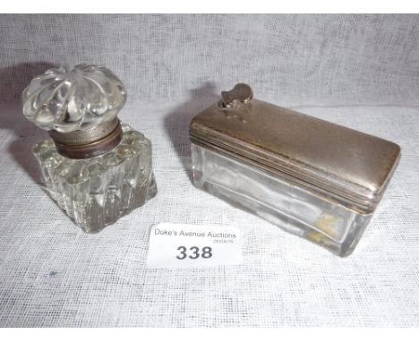 A SILVER MOUNTED INKWELL and another similar