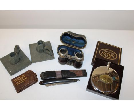 A group of collectables including a boxed sporan flask 