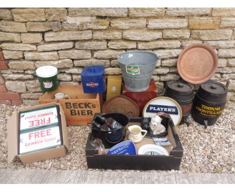 A collection of assorted advertising to include whisky trays, limited edition Guinness goblets, ashtrays, Black and White Sco