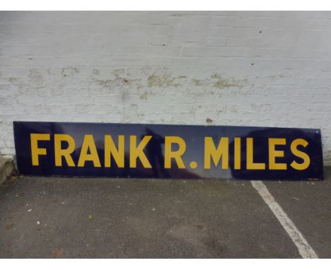 A large enamel sign by Stocal bearing the name Frank R Miles, who ran the Cowbridge Road cycle shop in Cardiff during the 194