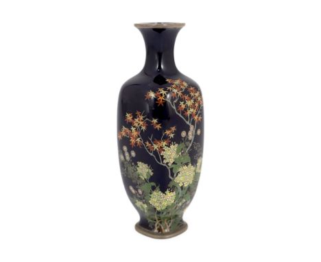 A Japanese silver wire cloisonné enamel vase, Meiji period, manner of Hayashi Kodenji, silver mounted rims, decorated with fl