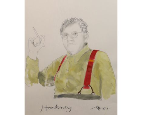 § § Adam Birtwistle (British,1959-) Portrait of David Hockneypencil and watercolourmonogrammed and dated '0167 x 50.5cm***CON