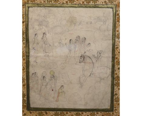 Indian School (early 19th century) Noblemen and young women fetching waterink and watercolour on paperinscribed with names of