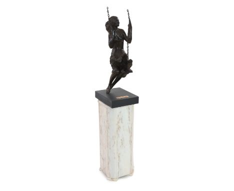 § § Sydney Harpley R.A. (British, 1927-1992), bronze, 'Girl on a Swing', signed and numbered 7/9, on black marble plinth with