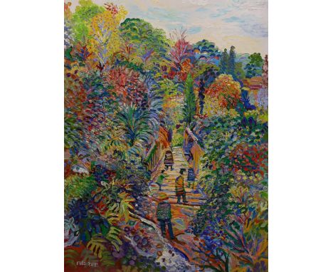 § § Fred Yates (British, 1922-2008) Figures on a woodland pathoil on canvassigned89 x 69cm***CONDITION REPORT***Oil on origin