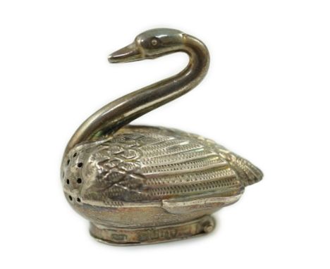 A late Victorian Dutch silver novelty vinaigrette, modelled as a swan, import marks for Samuel Boyce Landeck, height 4cm, 16 