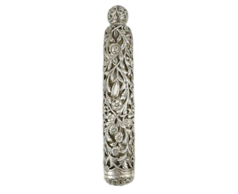 An unusual large late Victorian silver mounted glass combination scent bottle and vinaigrette, by Drew &amp; Sons, the pierce