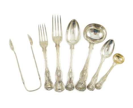 An early Victorian silver canteen of Kings pattern cutlery, by William Bateman, comprising seventy four items, in fitted maho