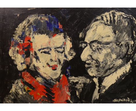 James Lawrence Isherwood (British, 1917- 1989) 'You are naughty but I like you  / Thatcher Kissinger'oil on boardsigned, insc