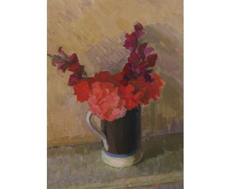 § § Henry Lamb R.A. (British, 1883-1960) Geraniums and Antirrhinumsoil on boardsigned, 1929 Leicester Galleries Exhibition la
