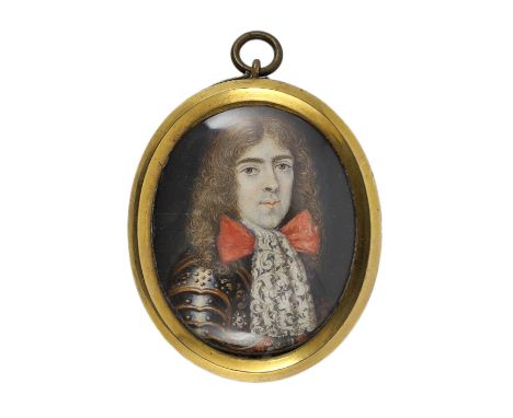 Manner of Pierre Huaut (Swiss, 1647-1698) Portrait miniature of a gentleman wearing armourwatercolour on ivoryIvory submissio