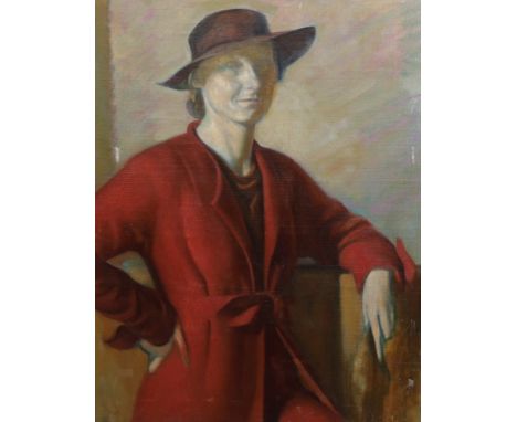 James Stroudley (British, 1906-1985) Portrait of a woman wearing a red coatoil on canvas92 x 71cm, unframed***CONDITION REPOR