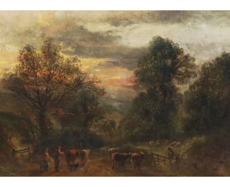 Follower of John Linnell (British, 1792-1882) 'Returning Home'oil on canvassigned and dated 186030 x 40cm***CONDITION REPORT*