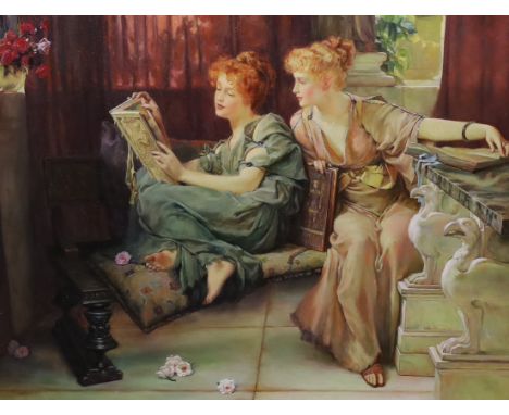 Konstantin Razumov (Russian, b.1974) Classical beauties reading booksoil on canvassigned and inscribed verso56 x 73cm***CONDI