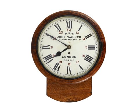 John Walker, South Milton St, London. An Edwardian oak cased drop dial wall timepiece with British Rail South inscription, th