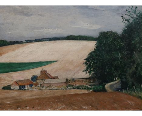 Christopher Richard Wynne Nevinson A.R.A. (British, 1889-1946) Farm in a landscapeoil on wooden panelsigned lower right, with