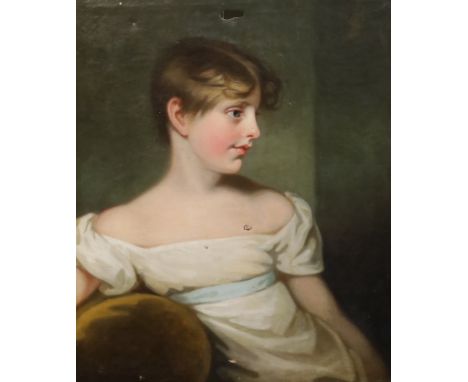 Circle of Hugh Douglas Hamilton (British, c.1740-1808) Portrait of a young lady, head and shoulders, seated on a chaise longu