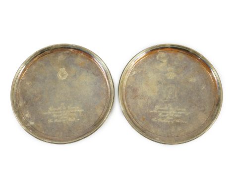 A pair of George III silver waiters, by Crouch & Hannam, with later engraved Royal presentation inscription and crest, 'To Ke