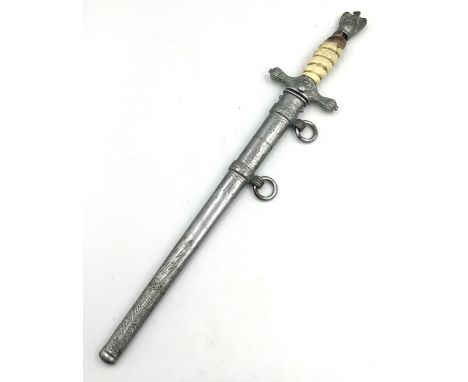 An unusual WW2 era German Kriegsmarine Dagger, featuring white metal plated mounts, rather than the usual gilt brass, indicat