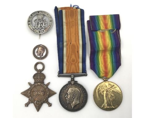 A WW1 medal trio, plus Silver War Badge awarded to S4-094788 Pte Thomas G Tuthill of the Army Service Corps, and later the Ro
