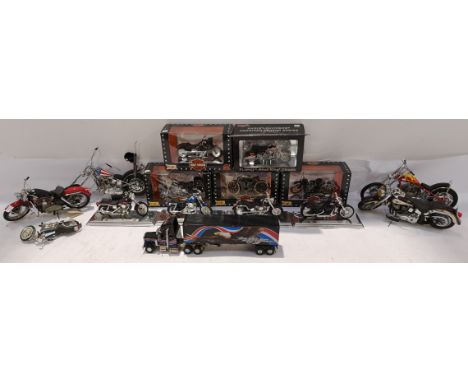 Maisto, Matchbox &amp; Franklin Mint, a boxed &amp; unboxed Group of Harley Davidson Vehicles. Although unchecked for complet