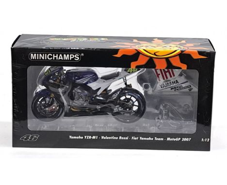 Minichamps Valentino Rossi Collection, 1:12 Scale, Yamaha YZR-M1 &ndash; Fiat Yamaha Team &ndash; MotoGP 2007, boxed.&nbsp; A