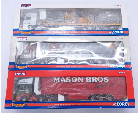 Corgi "Hauliers Of Renown" a boxed group, to include CC13701 - Scania R Series Topline Curtainside "Mason Bros. Transport Ltd