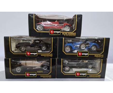 Burago a boxed 1:18th scale group to include; cod.3014 Alfa Romeo 8C 2300 Monza (1931) as well as others. Conditions appear G