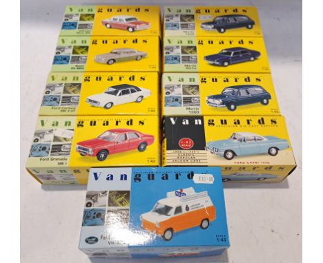 Lledo, a boxed Group of 1:43 Scale Vanguards. Includes VA48000 Trafalgar Blue Morris 1300 with others. Although unchecked for