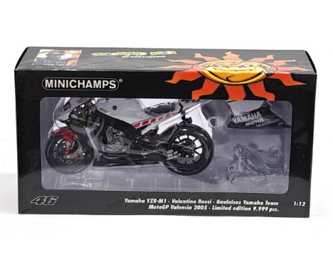 Minichamps Valentino Rossi Collection, 1:12 Scale, Yamaha YZR-M1 &ndash; Gauloises Yamaha Team MotoGP Valencia 2005, boxed.&n