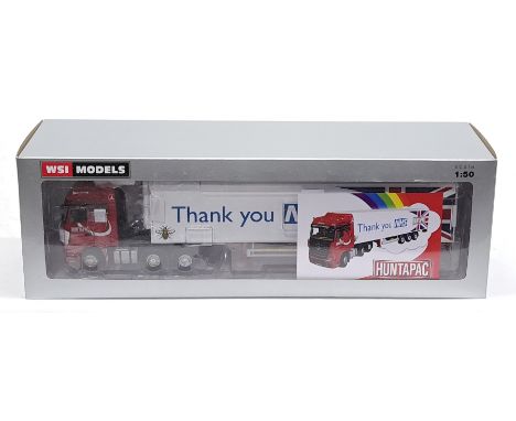 WSI Models, 1:50 Scale, 02-2842, MB Actros MP5 Big Space 6x2 Twin Steer + Reefer Trailer &ndash; 3 Axle, &ldquo;Huntapac&rdqu
