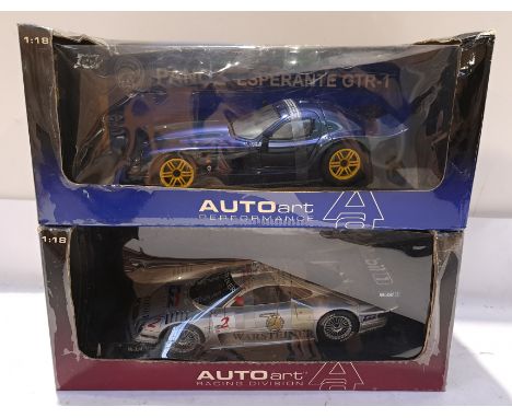 Autoart, a Pair of 1:18 Racing &amp; Performance Vehicles. Includes 78201 Panoz Esperante GTR-1 Street Car '98 (Purple/Blue) 