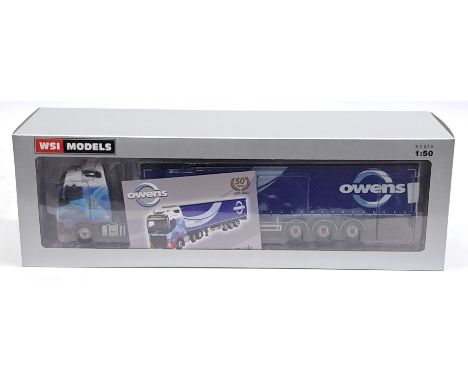 WSI Models, 1:50 Scale, 02-2898, Volvo FH5 GLOB 6x2 Twin Steer + Curtain Side Trailer &ndash; 3 Axle, &ldquo;Owens&rdquo;, bo