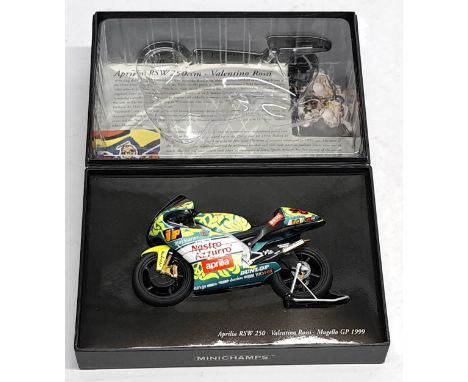 Minichamps&nbsp;Classic Bike Series, 1:12 Scale, Aprilia RSW 250ccm &ndash; Valentino Rossi Mugello GP 1999, boxed.&nbsp;&nbs