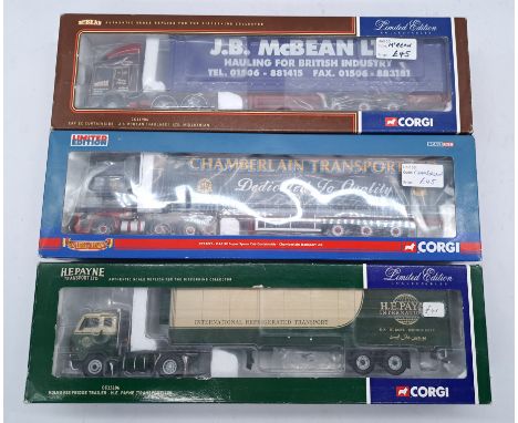 Corgi a boxed truck and trailer group to include; "Hauliers of Renown" series CC13225 DAF XF Super Space Cab Curtainside "Cha